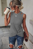 Khaki Rib Knit Cut-out Front Twist Tank Top