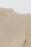 Cable Ribbed Knit Mix Pattern Puff Sleeve Sweater