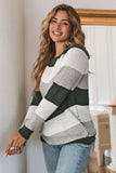 Chevron Color Block Striped Knit Pullover Sweater