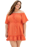 Plus Size Crochet Detail Belted Off Shoulder Dress