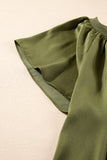 Jungle Green Pleated Flutter Sleeve Satin Top