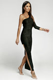 One-shoulder Glitter Metallic Asymmetric Long Dress