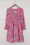 Smocked V Neck Puffy Sleeve Floral Dress