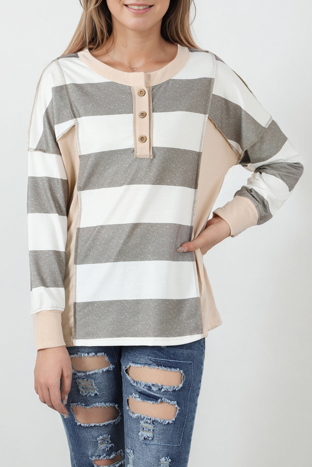 Striped Colorblock Patchwork Sweatshirt