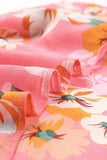 Kimono rose imprimé floral à volants et manches 3/4, coupe ample