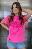 Rhinestone Fringed Short Sleeve T-shirt