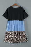 Colorblock Leopard Patchwork T Shirt Plus Size Dress