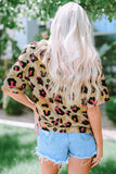 Leopard Splicing Sleeve Ruffle Loose Sweatshirt