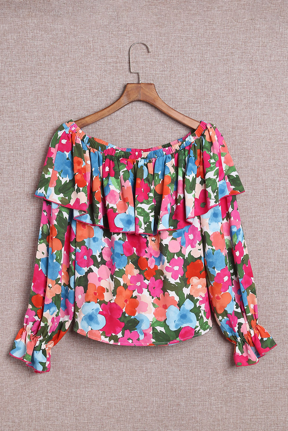 Blouse à épaules dénudées et à volants imprimé floral