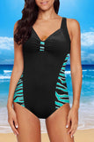 Leaves Splicing Ruched Front Open Back One-piece Swimsuit