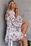 Vintage Floral Print Drawstring Flowy Dress