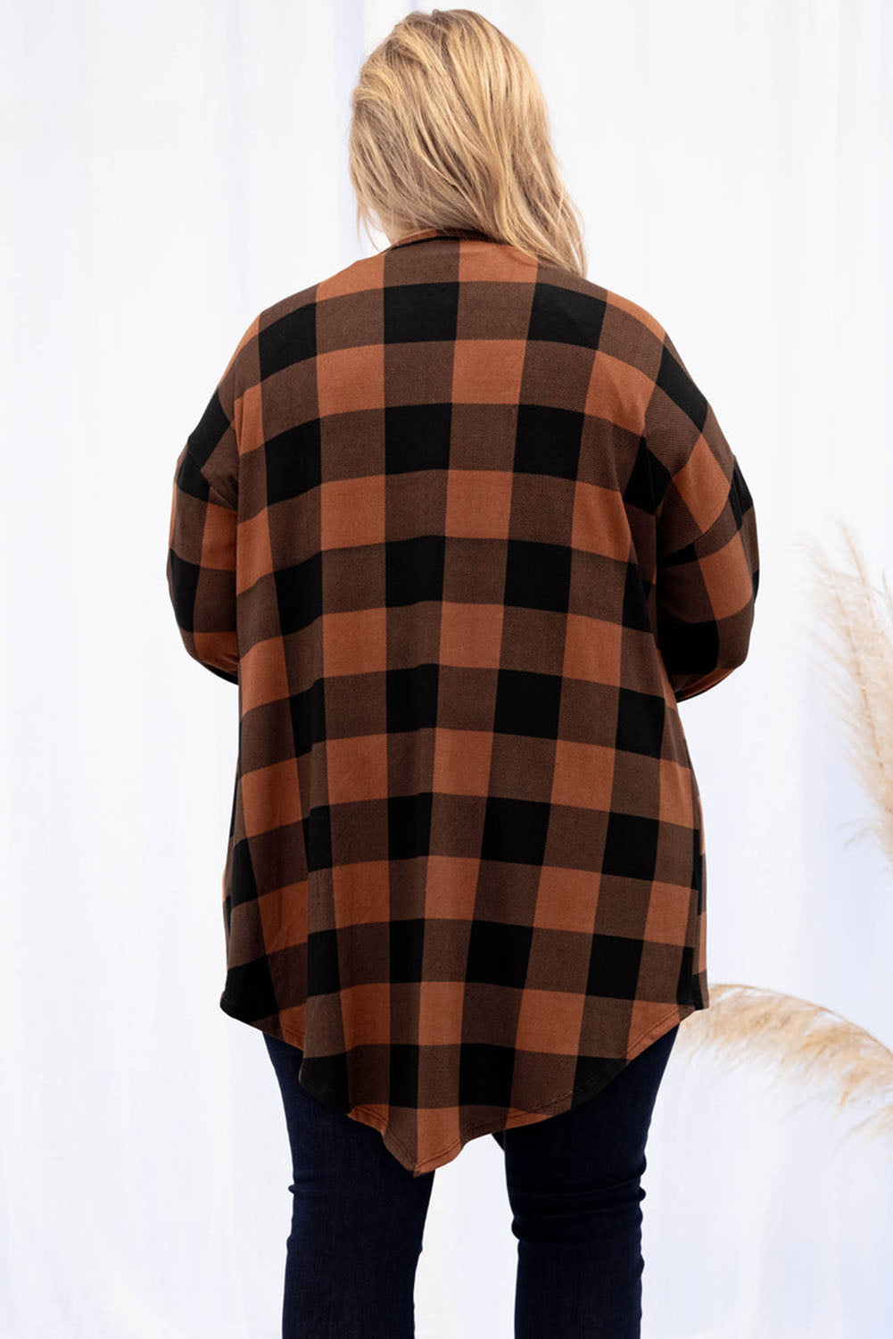 Plus Size Plaid Pattern Open Front Cardigan