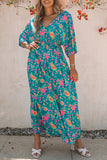 Robe longue florale style Boho vert à col en V profond