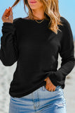 Green Waffle Knit Drop Shoulder Long Sleeve Top