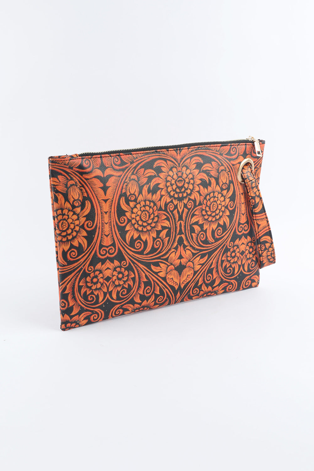 Vintage Floral Print PU Leather Wristlet Clutch