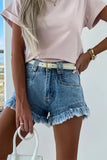 Raw Hem Acid Wash Denim Shorts