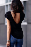 Hollow-out Back Cap Sleeve T-shirt