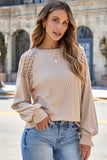 Khaki Lace Long Sleeve Textured Pullover