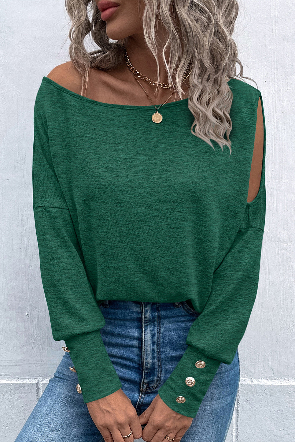 Asymmetrical Cut Out Buttoned Long Sleeve Top