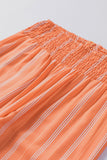 Orange Striped Shirred High Waist Straight Leg Pants