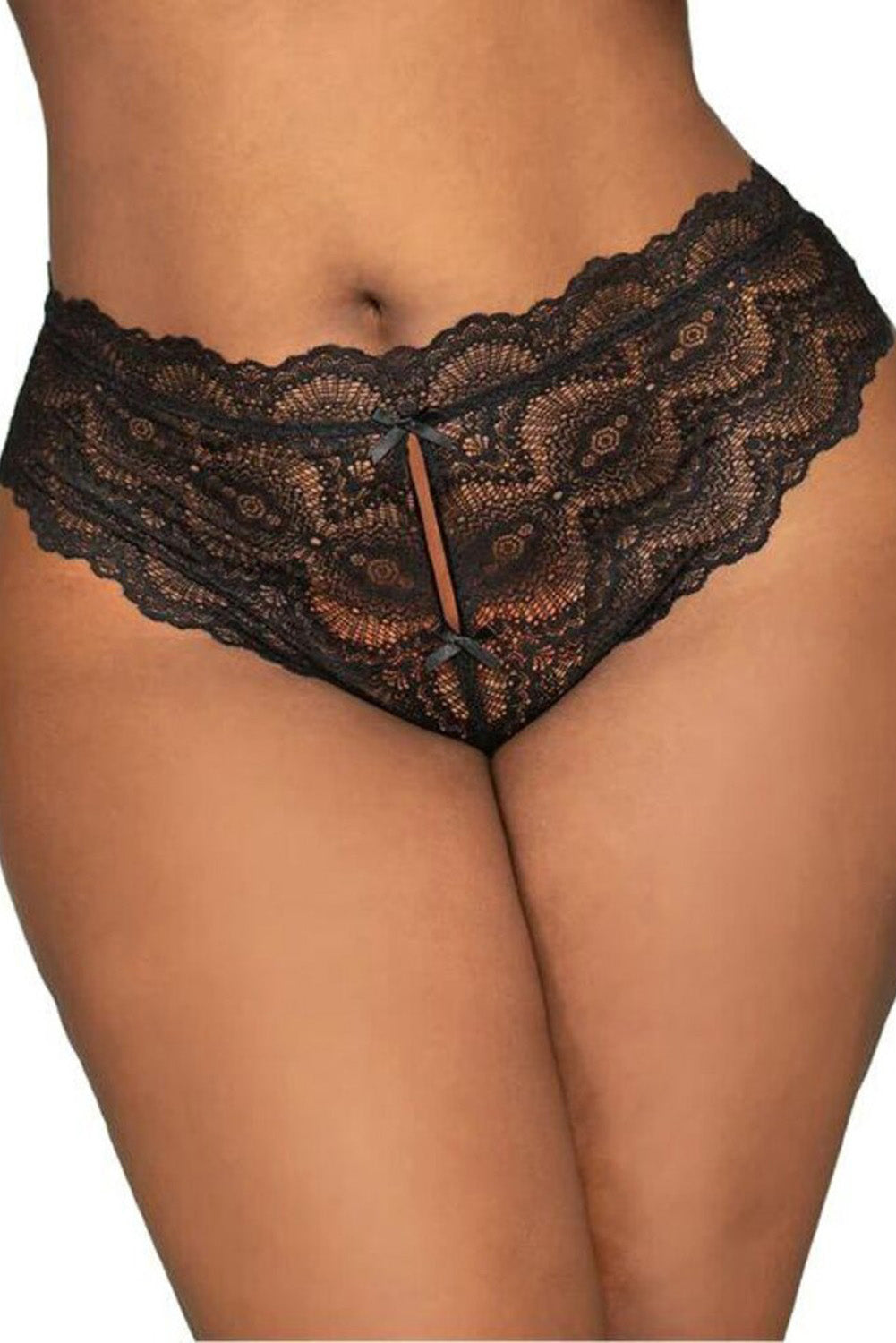 Culotte noire grande taille en dentelle festonnée Peekaboo