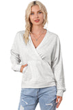 Contrast Trim V Neck Wrap Sweatshirt with Pocket