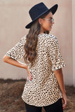 Animal Print V-neck Rolled Sleeve Tunic Top