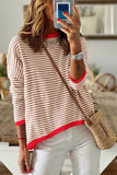 Contrast Trimmed Striped Drop Shoulder Sweater