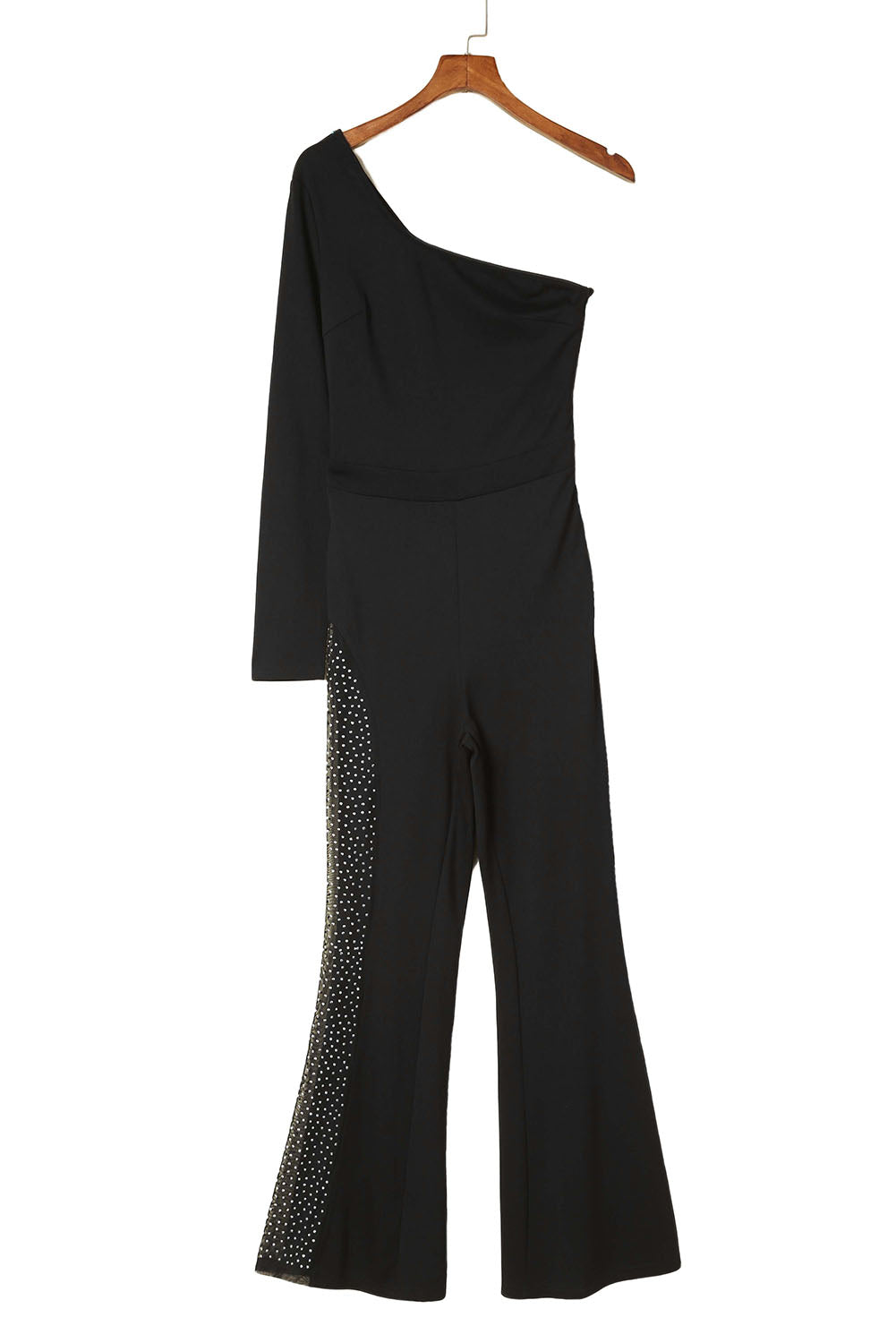 One-shoulder Gem Rhinestone Accent Flare Bottom Jumpsuit