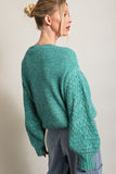 Parchment Cable Knit Sleeve Drop Shoulder Sweater