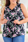 Plus Size Floral Print Ribbon V Neck Tank Top