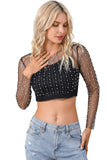 Pearl and Rhinestone Detail Sheer Mesh Top