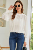 Padded Shoulder Buttoned Cuffs Pleated Loose Blouse