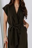 V Neck Pocketed Tie Waist Wide Leg Jumpsuit