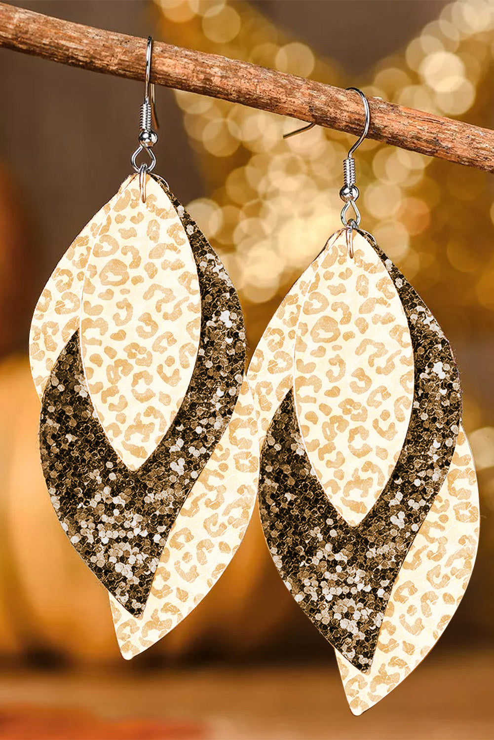 Sequin Leafy Layered Hook Earrings