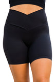 Short de yoga noir à taille en V de couleur unie 