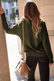 Green Textured Knit Round Neck Dolman Sleeve Sweater