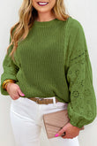 Eyelet Drop Shoulder Patchwork Pullover Sweater