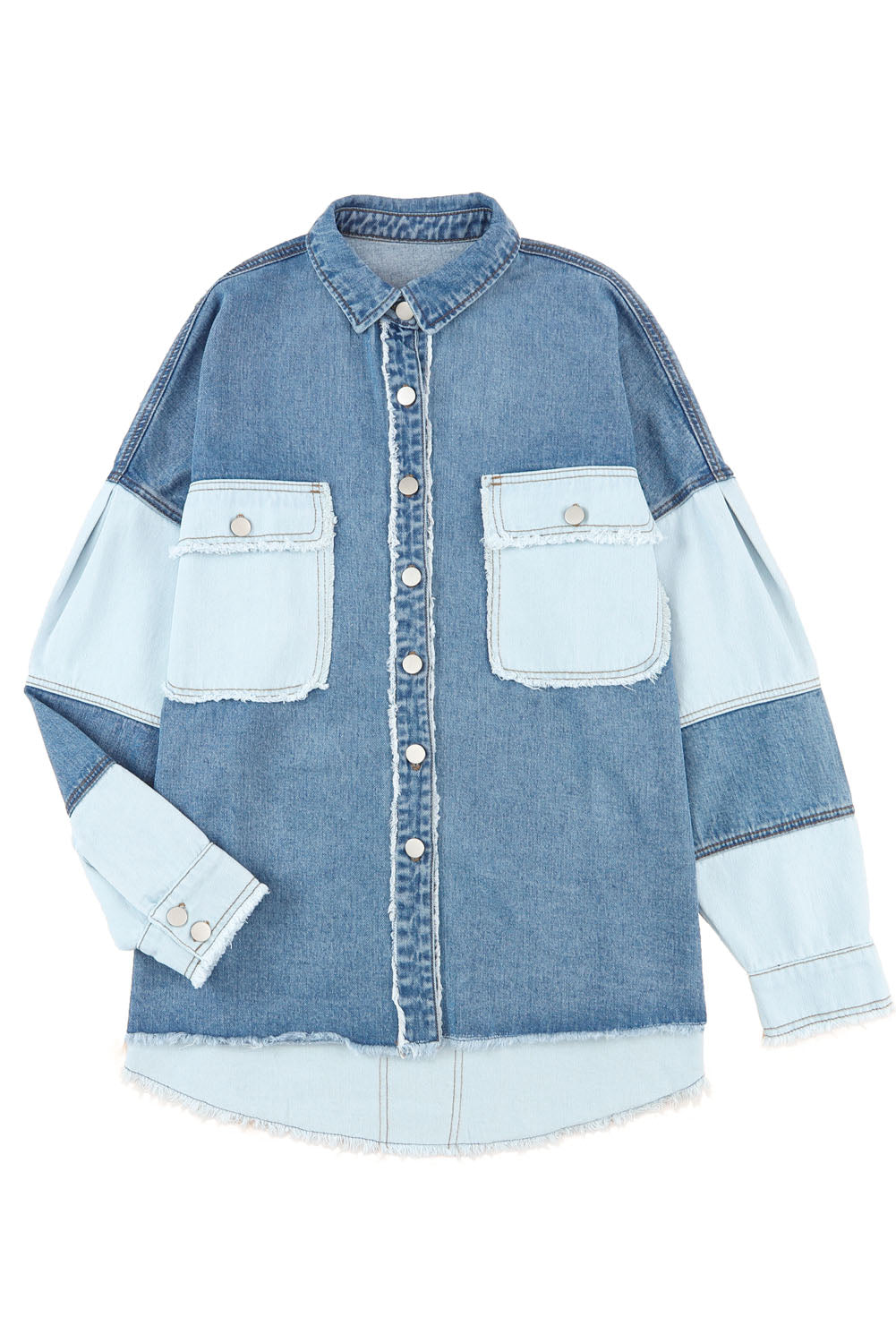 Color Block Frayed Patchwork Oversize Denim Jacket