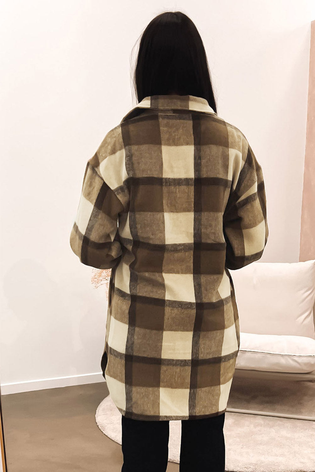 Plaid Flap Pocket Smocked Cuff Shacket