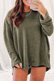 Green Waffle Knit High Slits Oversized Top