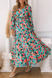 Bohemia Print V Neck Ruffle Long Sleeve Maxi Dress