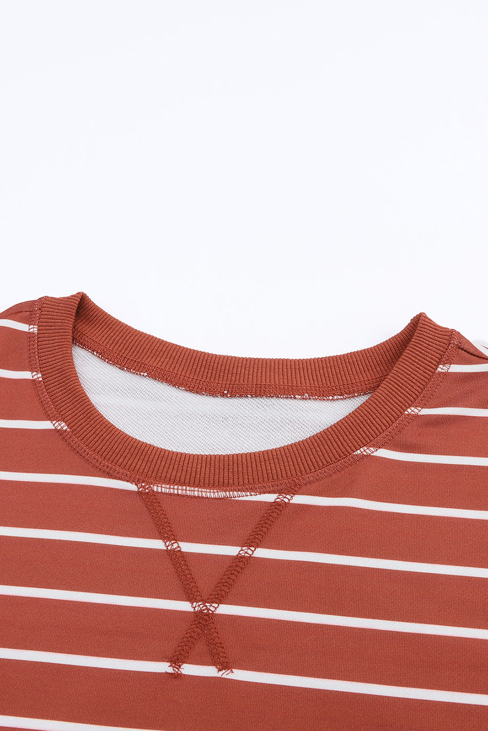 Striped Print Ribbed Trim Long Sleeve Top