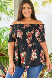 Floral Smocked Off Shoulder Plus Size Blouse