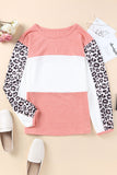 Leopard Color Block Knitted Long Sleeve Top