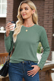 Khaki Ribbed Round Neck Knit Long Sleeve Top