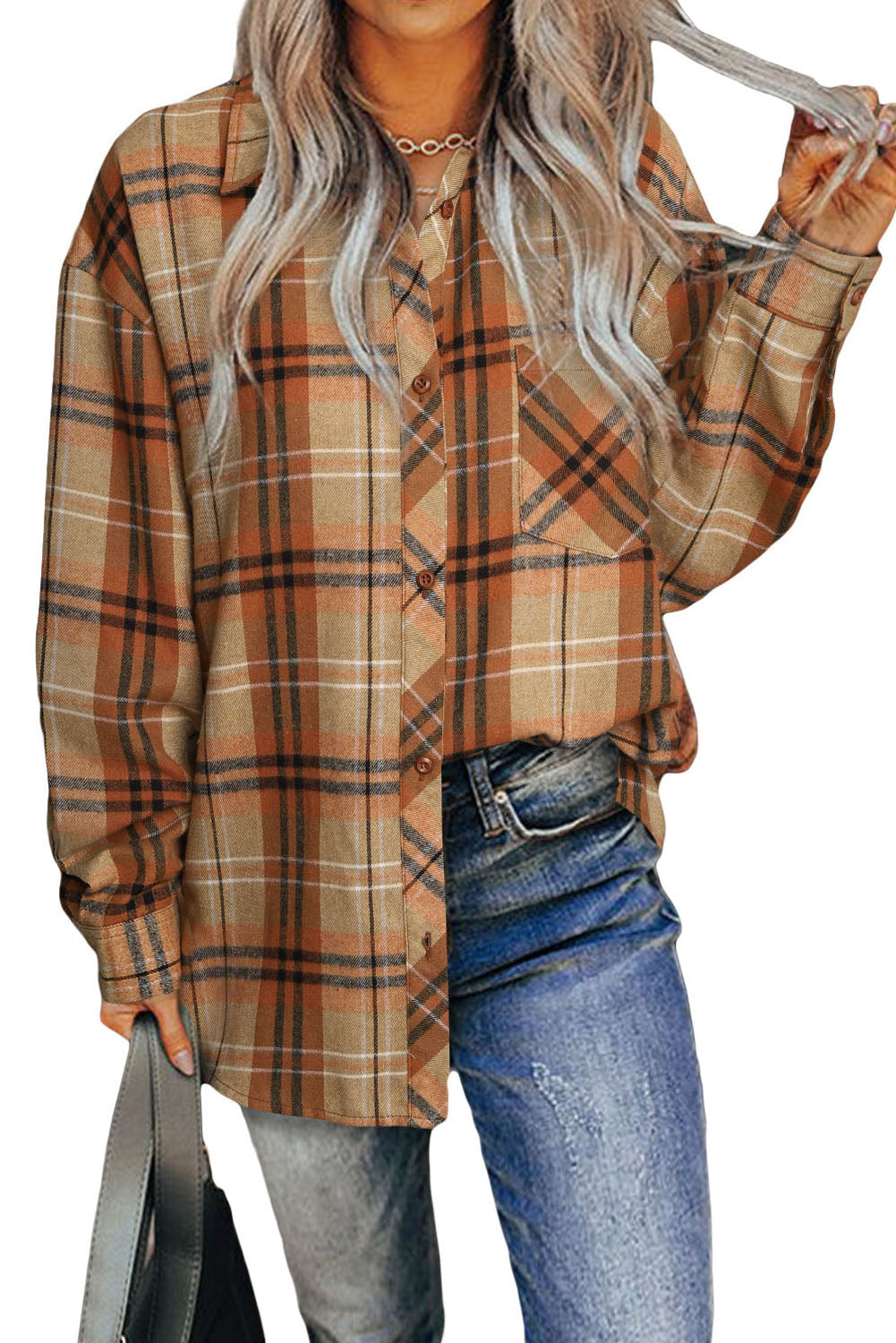 Plaid Pocket Buttoned Long Sleeve Shirt