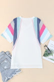 Stripe Patchwork V Neck T Shirt