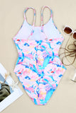 Floral Print Lace-up High Waist One-piece Swimsuit