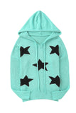 V Neck Star Pattern Hooded Sweater with Slits